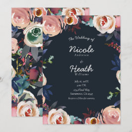 Donkerblauw en bleekroze Waterverf Kaart