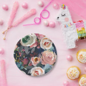 Donkerblauw en bleekroze Waterverf Papieren Bordje (Feest)