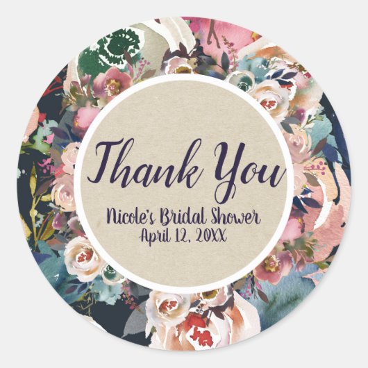 Donkerblauw en bleekroze Waterverf Ronde Sticker (Voorkant)