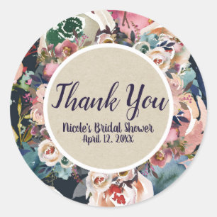 Donkerblauw en bleekroze Waterverf Ronde Sticker