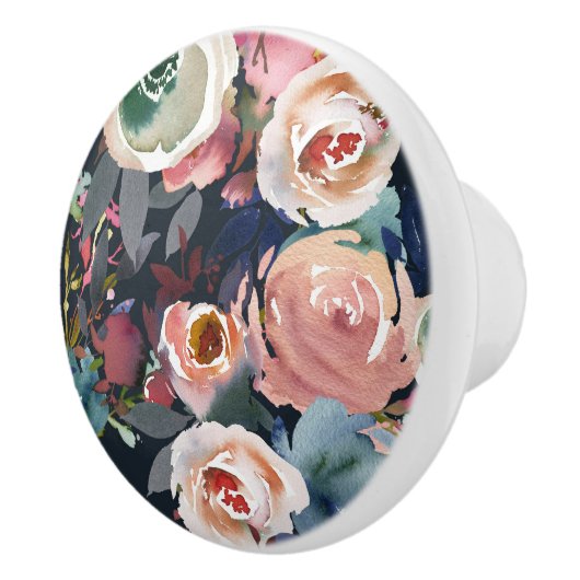 Donkerblauw en Blush roze Waterverf Afbeelding Keramische Knop (Rechts)