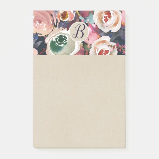 Donkerblauw en Blush roze Waterverf Afbeelding Post-it® Notes (Voorkant)