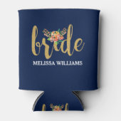 Donkerblauw en bruid in gouden glitter blikjeskoeler (Voorkant)