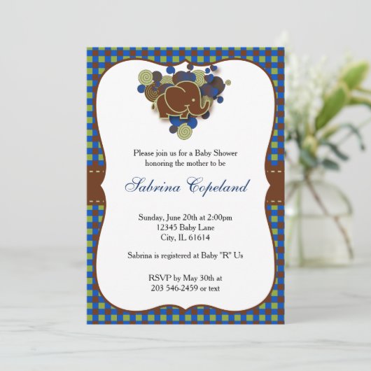 Donkerblauw en bruin Baby | Baby shower Kaart (Staand voorkant)