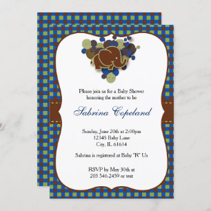 Donkerblauw en bruin Baby   Baby shower Kaart