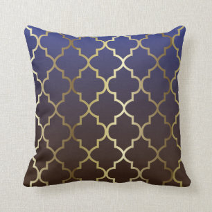 Donkerblauw en bruin blend   Gold Quatrefoil Patro Kussen