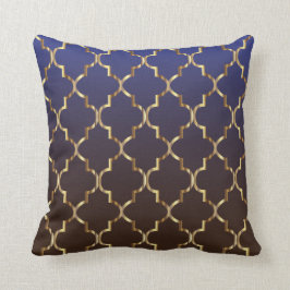 Donkerblauw en bruin mengsel| Golden Quatrefoil pa Kussen