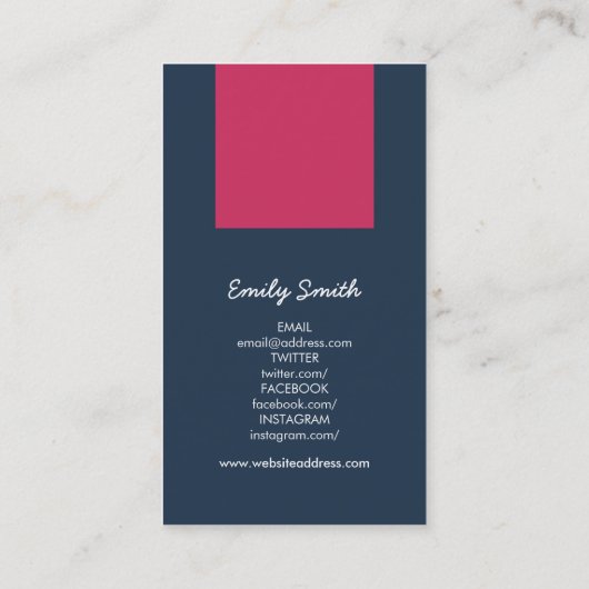 Donkerblauw en donkerroze sociale media voor inter visitekaartje (Achterkant)