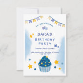 Donkerblauw en geel Confetti Verjaardagsuitnodigin Kaart (Voorkant)