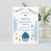 Donkerblauw en geel Confetti Verjaardagsuitnodigin Kaart (Staand voorkant)