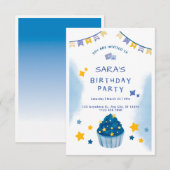 Donkerblauw en geel Confetti Verjaardagsuitnodigin Kaart (Voorkant / Achterkant)