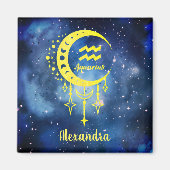 Donkerblauw en geel Custom Name Aquarius Magnet (Voorkant)