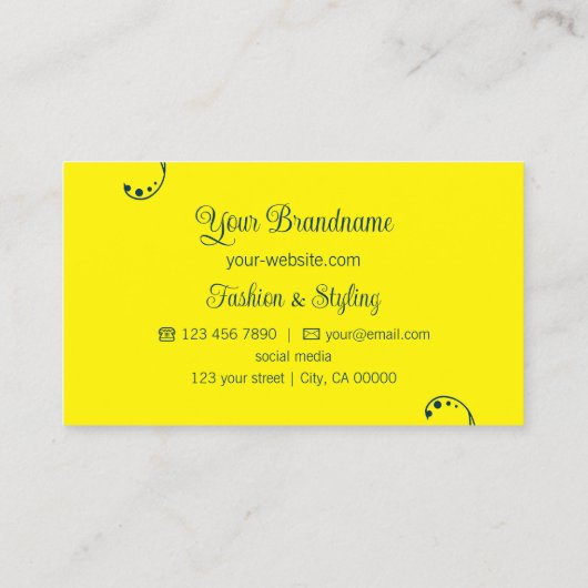 Donkerblauw en geel  met portretfoto visitekaartje (Achterkant)