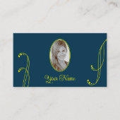 Donkerblauw en geel  met portretfoto visitekaartje (Voorkant)