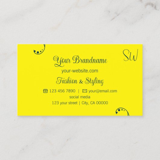 Donkerblauw en geel Modern met Monogram Visitekaartje (Achterkant)