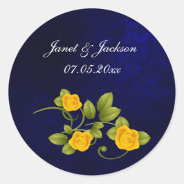 Donkerblauw en Geel nam Huwelijk toe Ronde Sticker