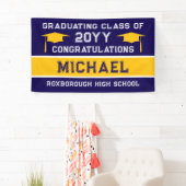 Donkerblauw en geel School Kleuren Afstuderen Spandoek (Insitu)