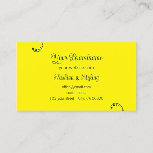 Donkerblauw en geel sierlijk gekrabbeld  visitekaartje (Achterkant)