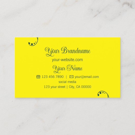 Donkerblauw en geel sierlijk met Logo  Visitekaartje (Achterkant)