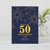 Donkerblauw en geel vuurwerk 50ste Jubileum Kaart (Staand voorkant)