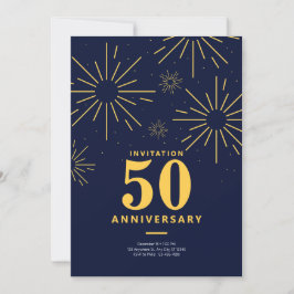 Donkerblauw en geel vuurwerk 50ste Jubileum Kaart