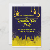 Donkerblauw en gele Ramadan Iftar Party Kaart (Voorkant)