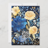 Donkerblauw en Goud Bloemen Bruiloft Kaart (Achterkant)