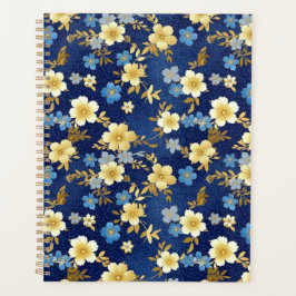 Donkerblauw en Goud Bloemen Chiyogami Planner