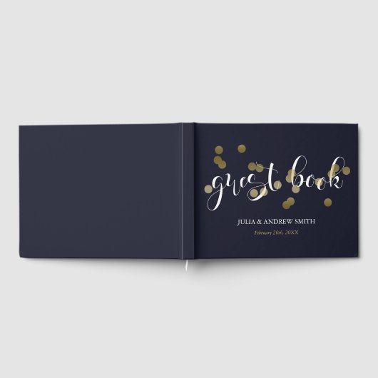 Donkerblauw en goud Confetti bruiloft Gastenboek (Volledig)