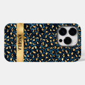 Donkerblauw en Goud Luipaard Glamoureus Case-Mate iPhone Case (Achterkant (horizontaal))