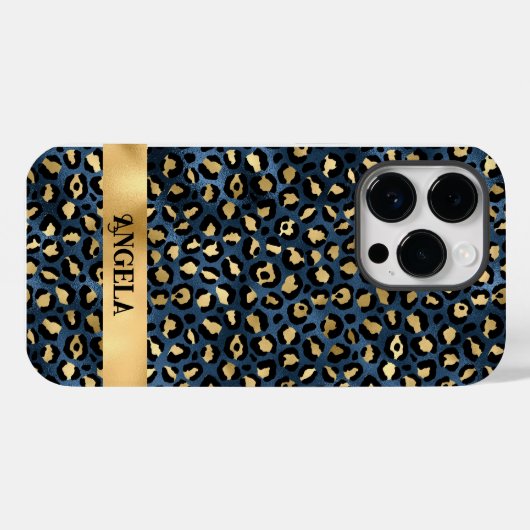 Donkerblauw en Goud Luipaard Glamoureus Case-Mate iPhone Case (Achterkant (horizontaal))