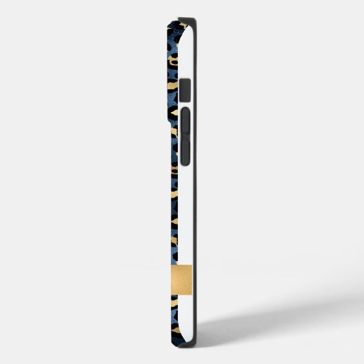 Donkerblauw en Goud Luipaard Glamoureus Case-Mate iPhone Case (Achterkant / Links)