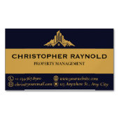 Donkerblauw en goud Modern Minimal Real Estate Magnetisch Visitekaartje (Voorkant)