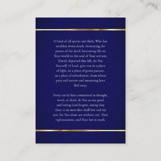 Donkerblauw en goud Orthodoxe begrafenisgebed Kaar Plaatskaartje (Achterkant)