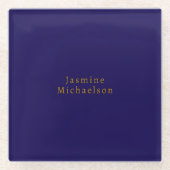 Donkerblauw en goud Schattige Minimalistische Eige Glazen Onderzetter (Voorkant)