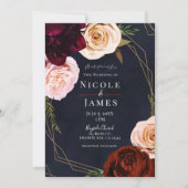 Donkerblauw en goudbruin huwelijk kaart (Voorkant)