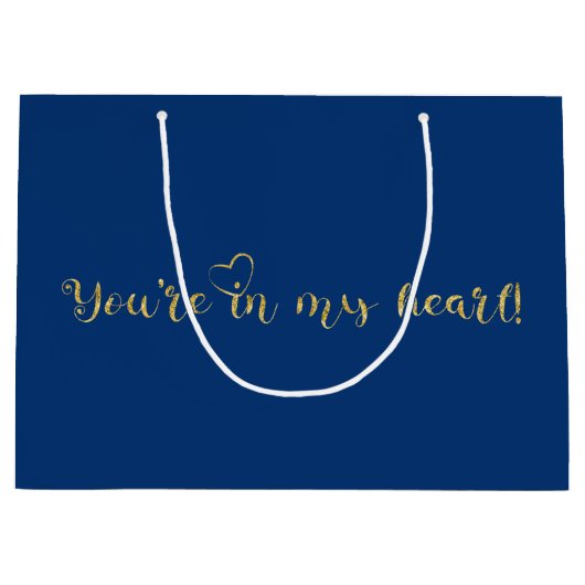 Donkerblauw en goudelegante luxe glitter groot cadeauzakje (Voorkant)