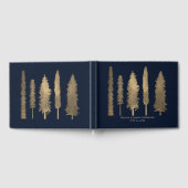 Donkerblauw en gouden bosbomen Wedding Gastenboek (Volledig)