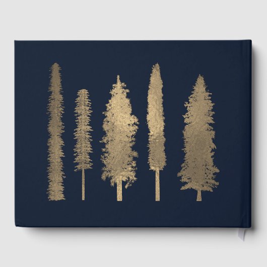 Donkerblauw en gouden bosbomen Wedding Gastenboek (Achterkant)