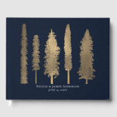 Donkerblauw en gouden bosbomen Wedding Gastenboek (Voorkant)