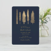 Donkerblauw en gouden bosbomen Wedding Kaart (Staand voorkant)