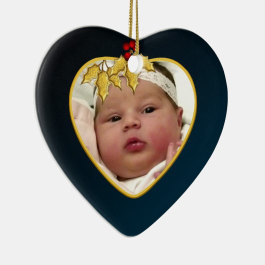 Donkerblauw en gouden kerstfoto's voor baby's keramisch ornament (Rechts)