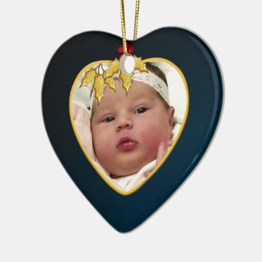Donkerblauw en gouden kerstfoto's voor baby's keramisch ornament (Links)