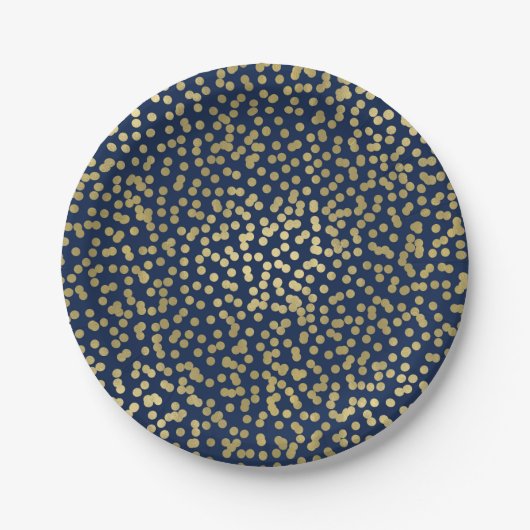 Donkerblauw en gouden Stippen Confetti Elegant Gla Papieren Bordje (Voorkant)