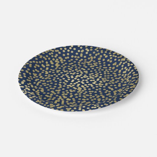 Donkerblauw en gouden Stippen Confetti Elegant Gla Papieren Bordje (Gekanteld)