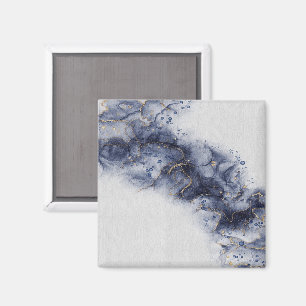 Donkerblauw en gouden waterverf inktmerken magneet