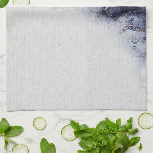 Donkerblauw en gouden waterverf inktmerken theedoek (Gevouwen)