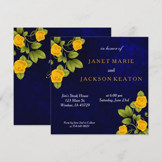 Donkerblauw en goudgele rozenbloem kaart (Voorkant / Achterkant)