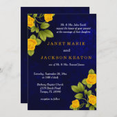 Donkerblauw en goudgele rozenweddenschap kaart (Voorkant / Achterkant)