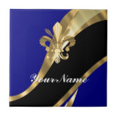 Donkerblauw en goudvloour de lys tegeltje (Voorkant)